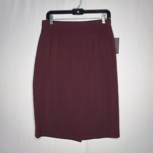 Bill Burns Wool Mini Skirt 10 Maroon Straight Deadstock Designer Career Business